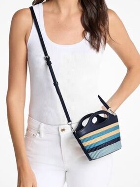 Michael Kors Tatum Small Striped Woven Crossbody Bag - Navy